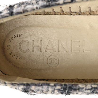 Chanel Metallic Tweed Lambskin CC Espadrilles 38 Blue Black Silver 8 of 14