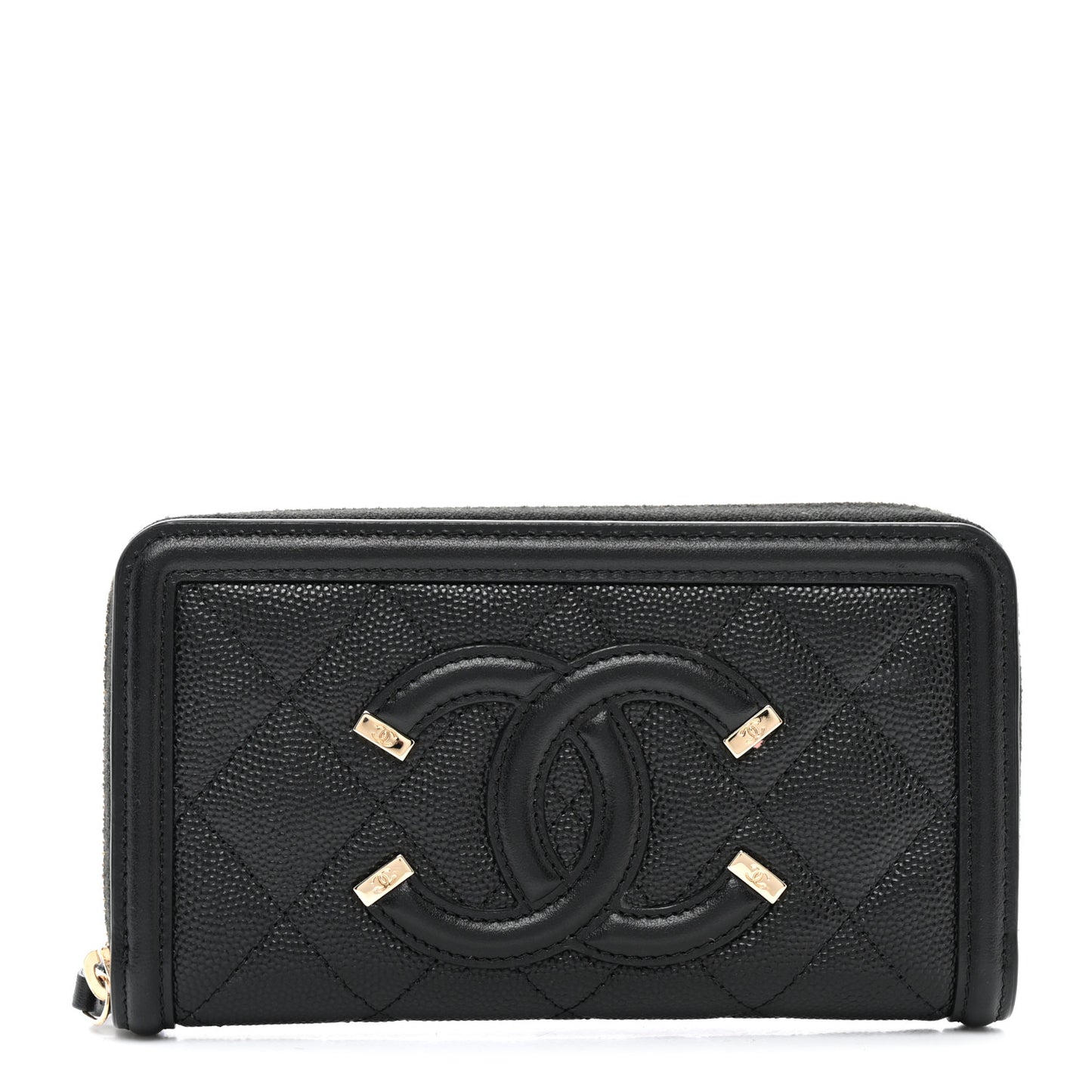 Caviar Quilted Medium Filigree Zip Around Wallet Black