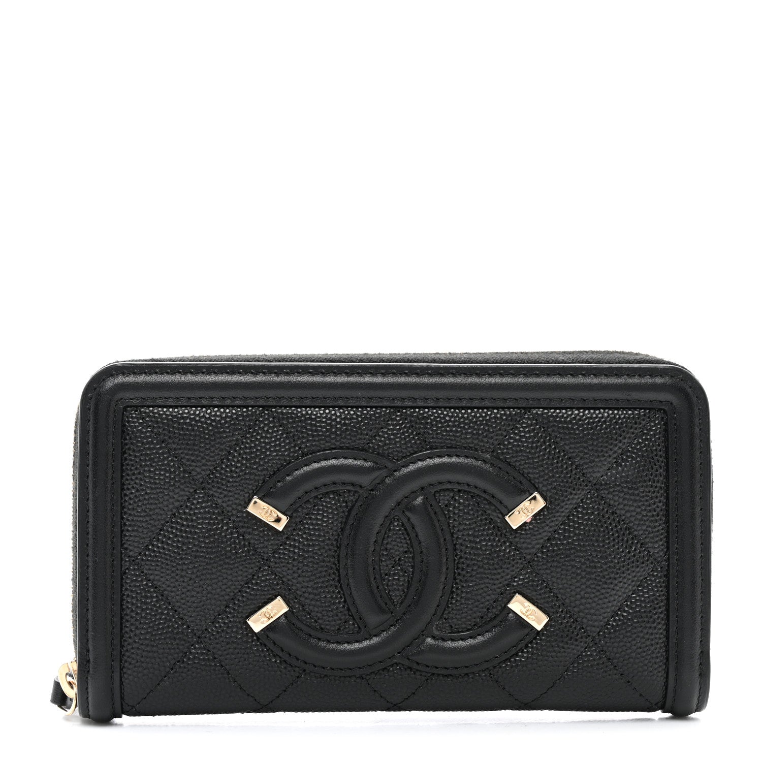 Chanel Caviar Quilted Medium Filigree Zip Around Wallet Black 1 of 8