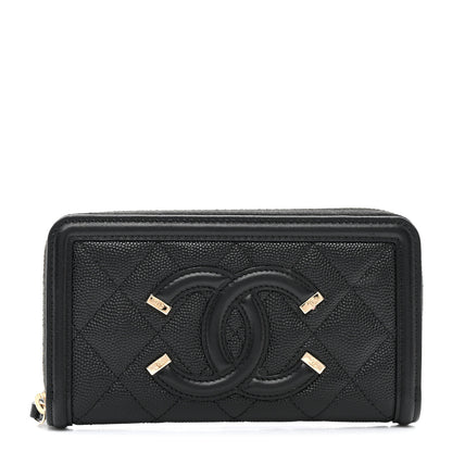Chanel Caviar Quilted Medium Filigree Zip Around Wallet Black 1 of 8