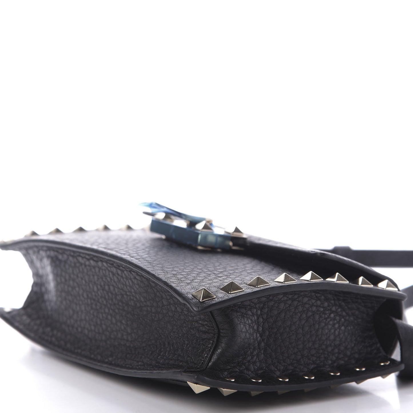 Pebbled Calfskin Small Rockstud Overlay Flap Shoulder Bag Black
