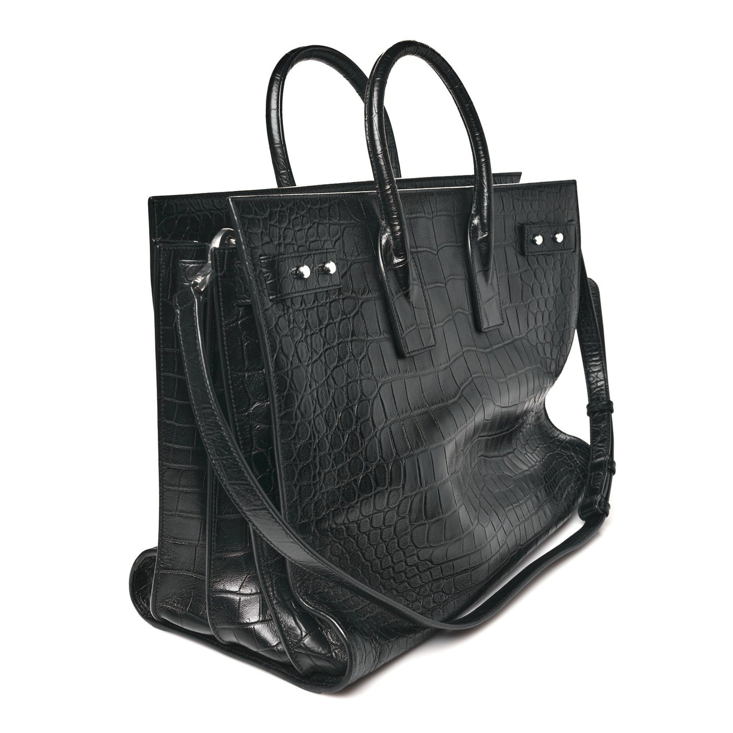 Calfskin Crocodile Embossed Large Souple Sac De Jour Black