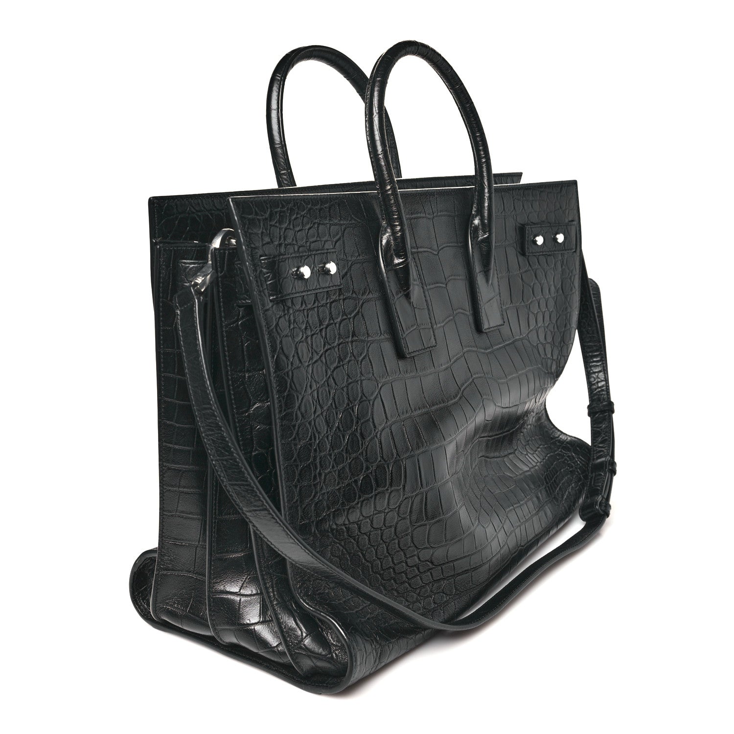 Saint Laurent Calfskin Crocodile Embossed Large Souple Sac De Jour Black 2 of 9