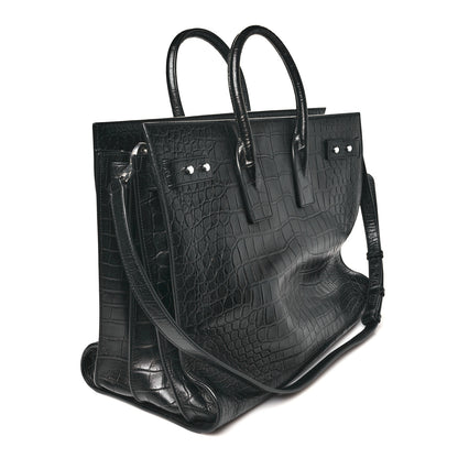 Saint Laurent Calfskin Crocodile Embossed Large Souple Sac De Jour Black 2 of 9
