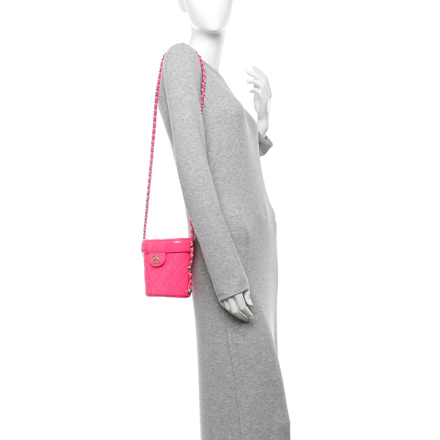 Chanel Patent Quilted CC Vani-Tea Case With Chain Neon Pink 2 of 11