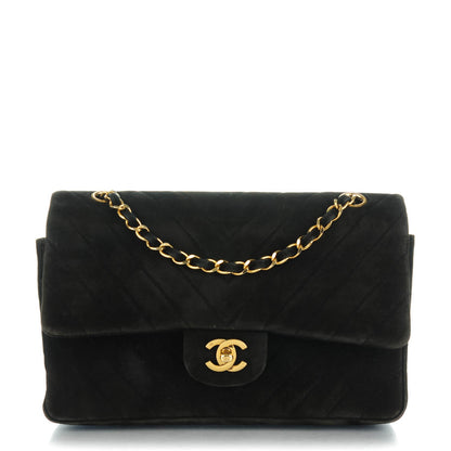 Chanel Suede Chevron Medium Double Flap Bag Black 1 of 12