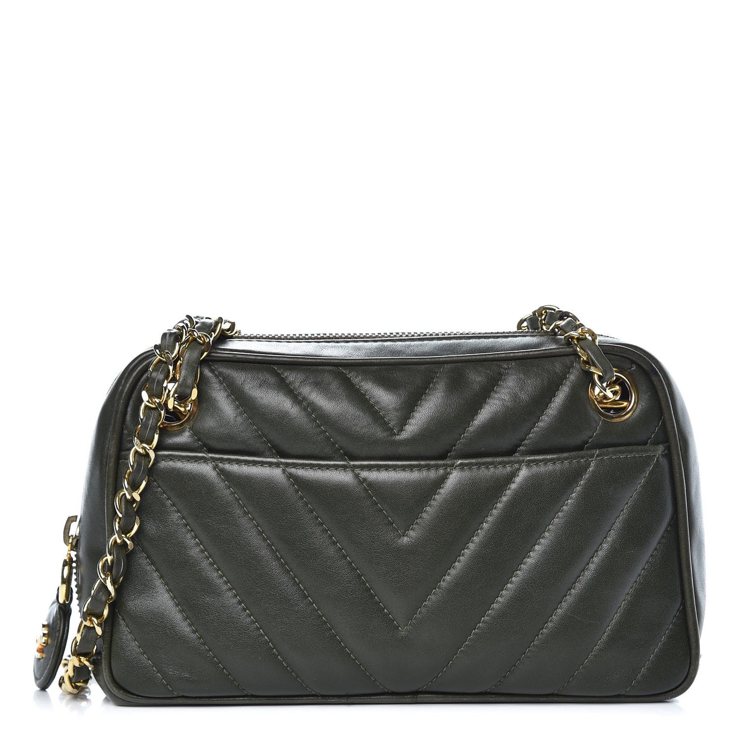 Lambskin Chevron Quilted Small Camera Case Green