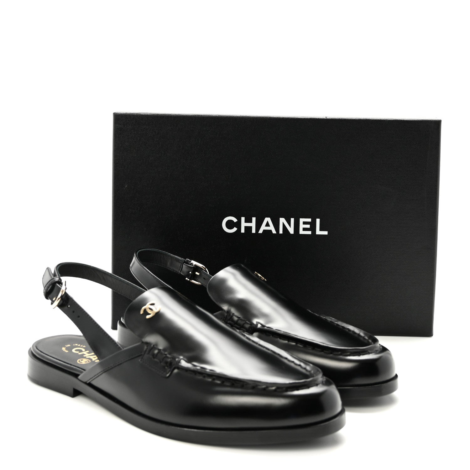 Chanel Shiny Calfskin Slingback Loafers 40.5 Black 10 of 10