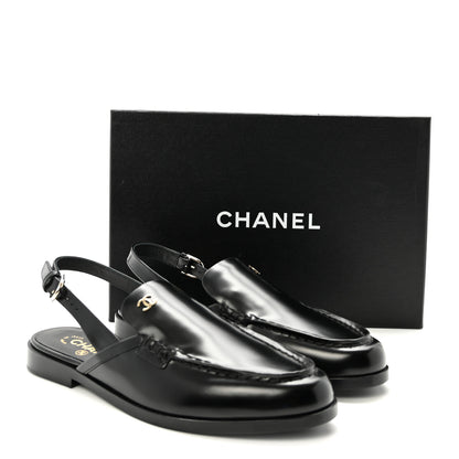 Chanel Shiny Calfskin Slingback Loafers 40.5 Black 10 of 10