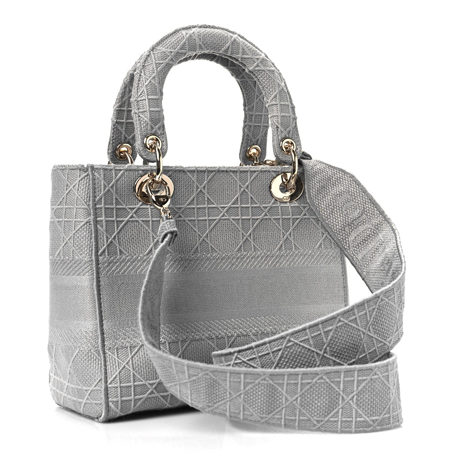 Christian Dior Canvas Embroidered Cannage Medium Lady Gray 3 of 9