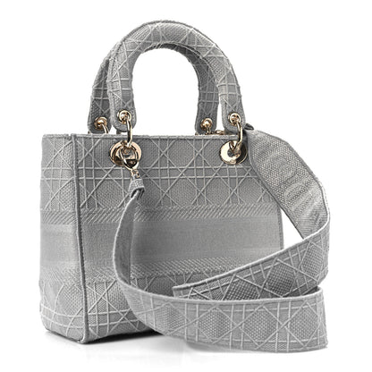 Christian Dior Canvas Embroidered Cannage Medium Lady Gray 3 of 9