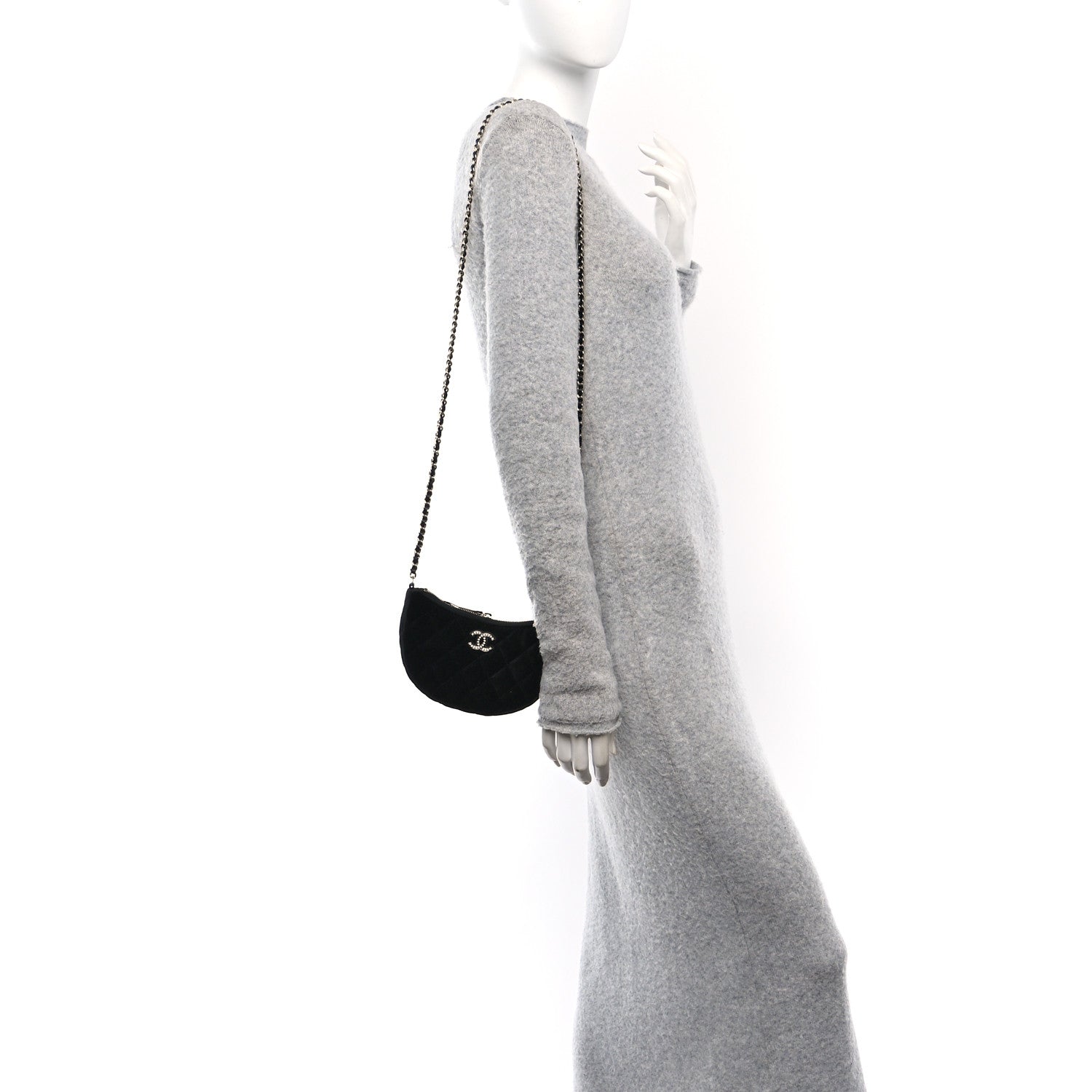Chanel Velvet Crystal Quilted Chain Hobo Black 2 of 10
