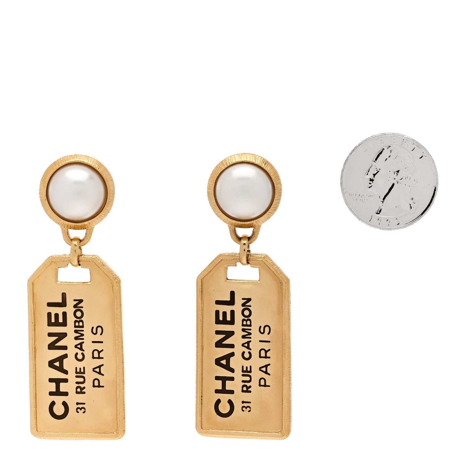 Chanel Pearl CC Tags Drop Earrings Gold 2 of 5
