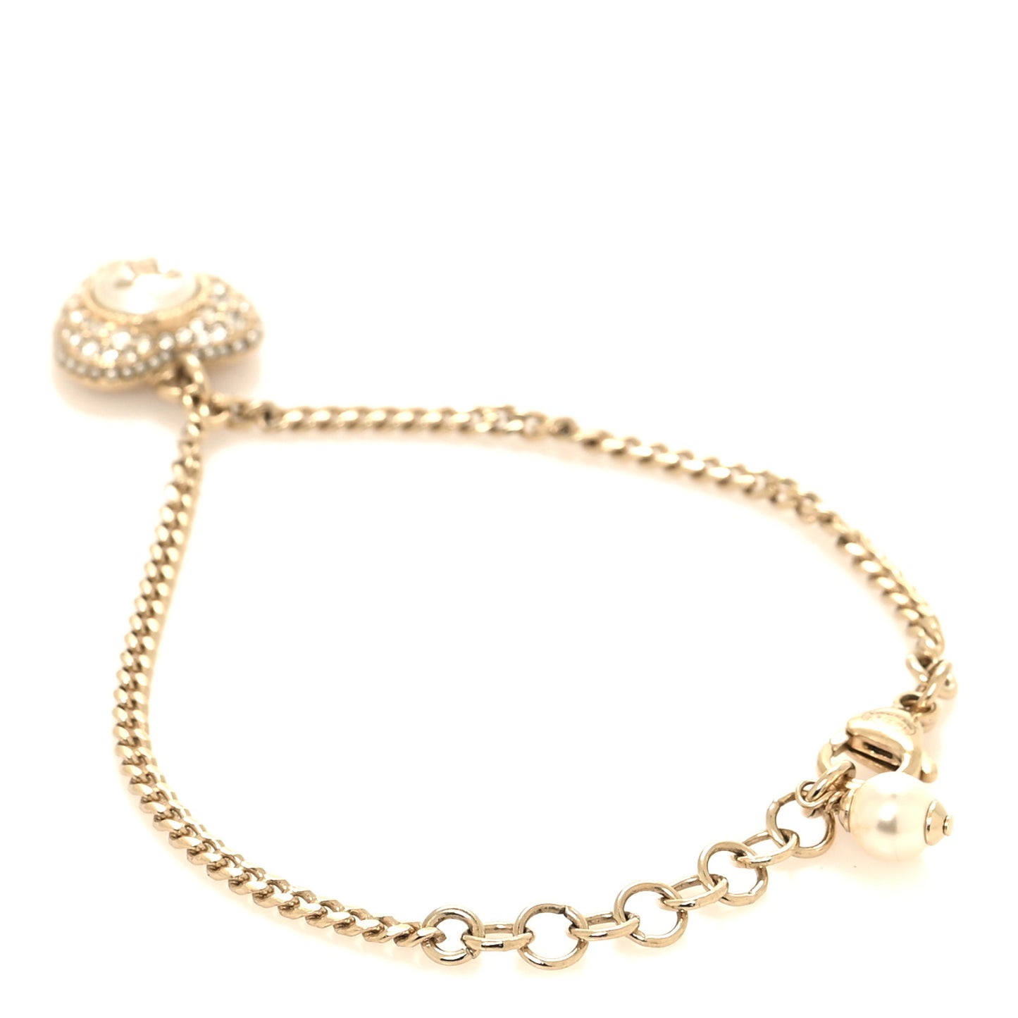 Crystal Pearl Chain Heart Bracelet Gold