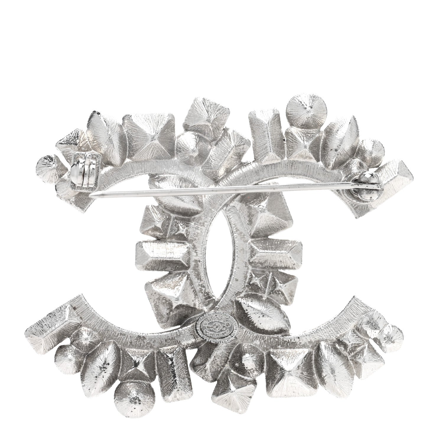 Chanel Baguette Crystal CC Brooch Black Silver 3 of 5
