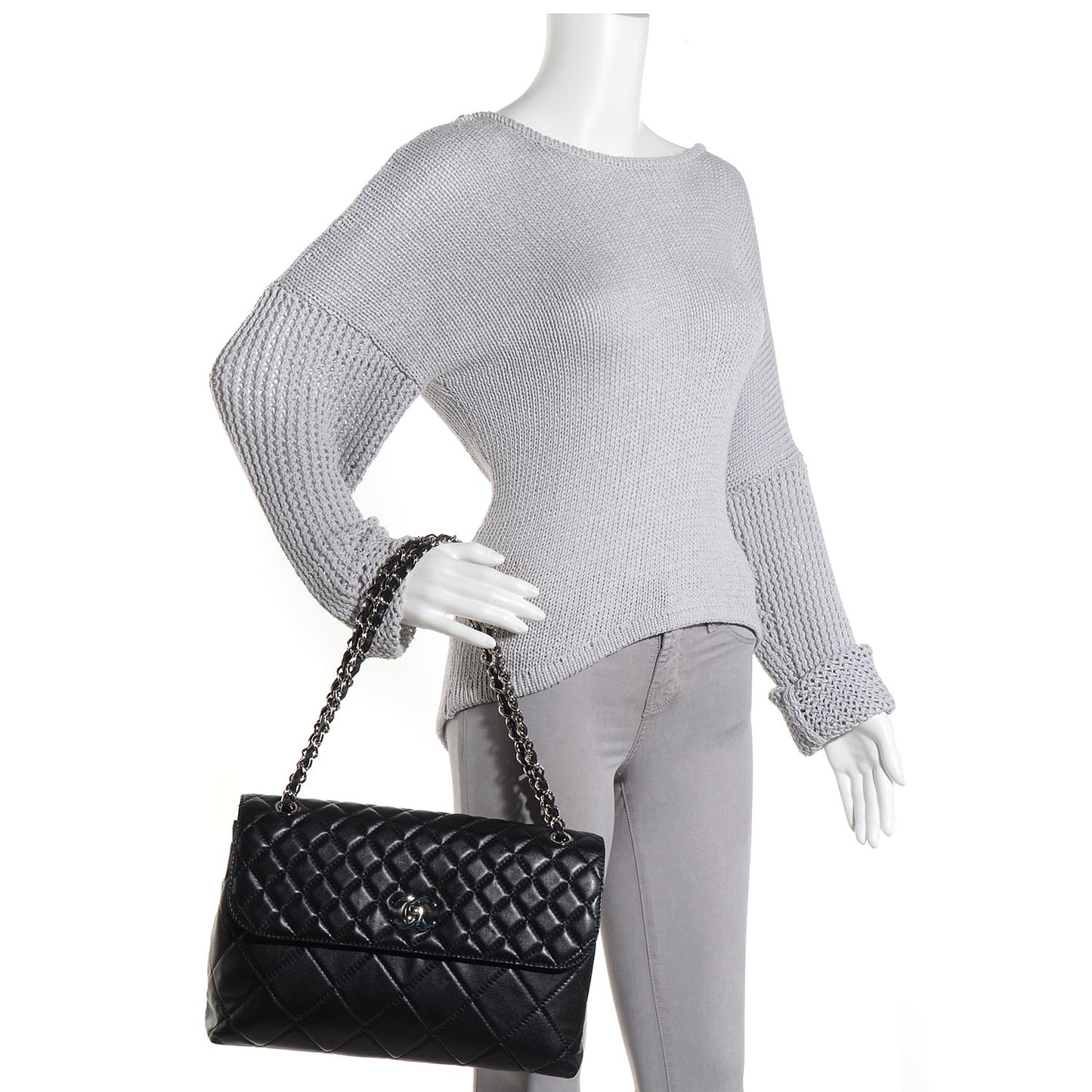 Calfskin Quilted In the Business Flap Bag Black