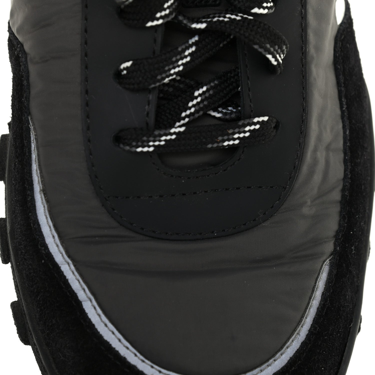 Chanel Nylon Calfskin Suede Womens CC Sneakers 41 Black Grey White 9 of 10