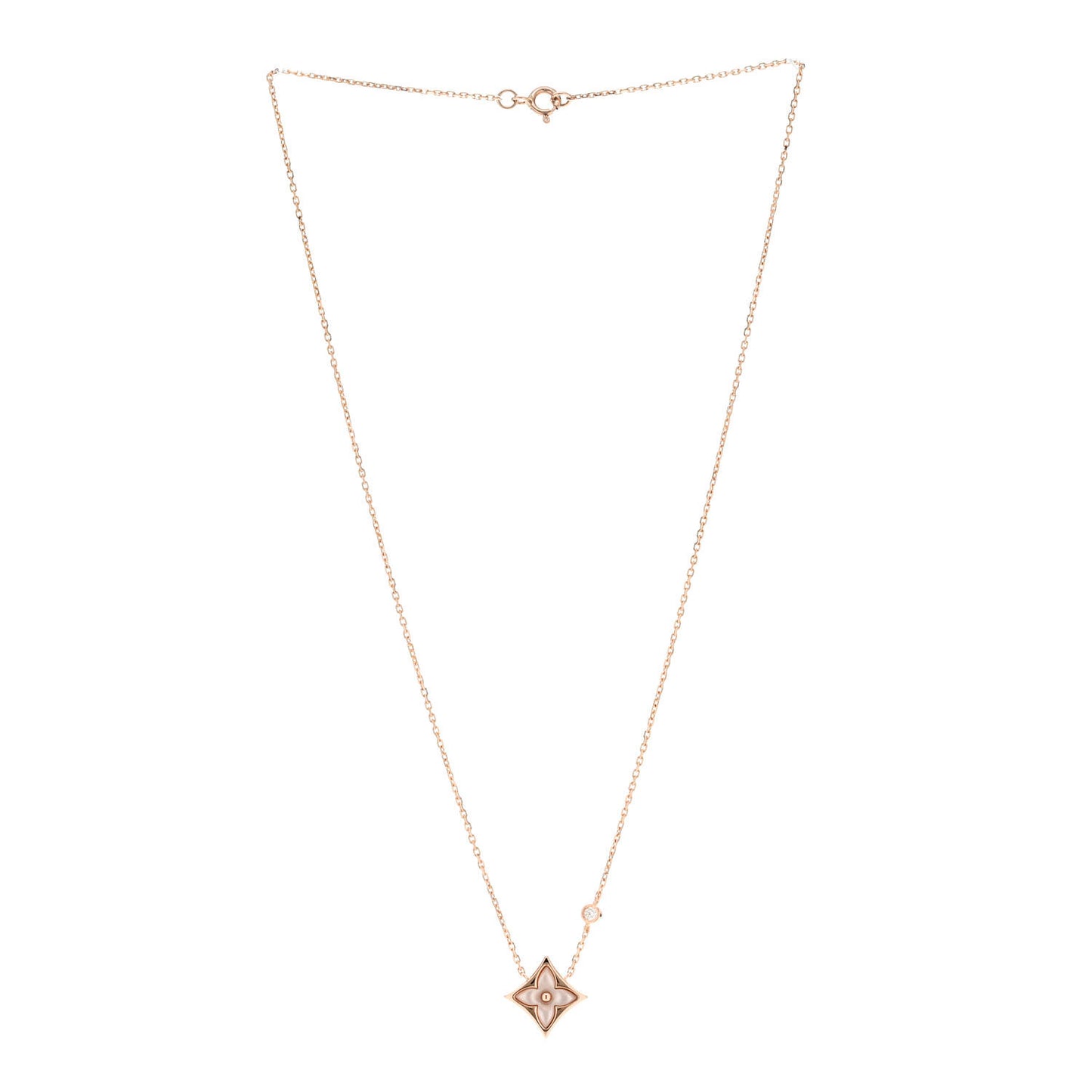 18K Pink Gold Diamond Pink Mother of Pearl Color Blossom BB Star Pendant Necklace