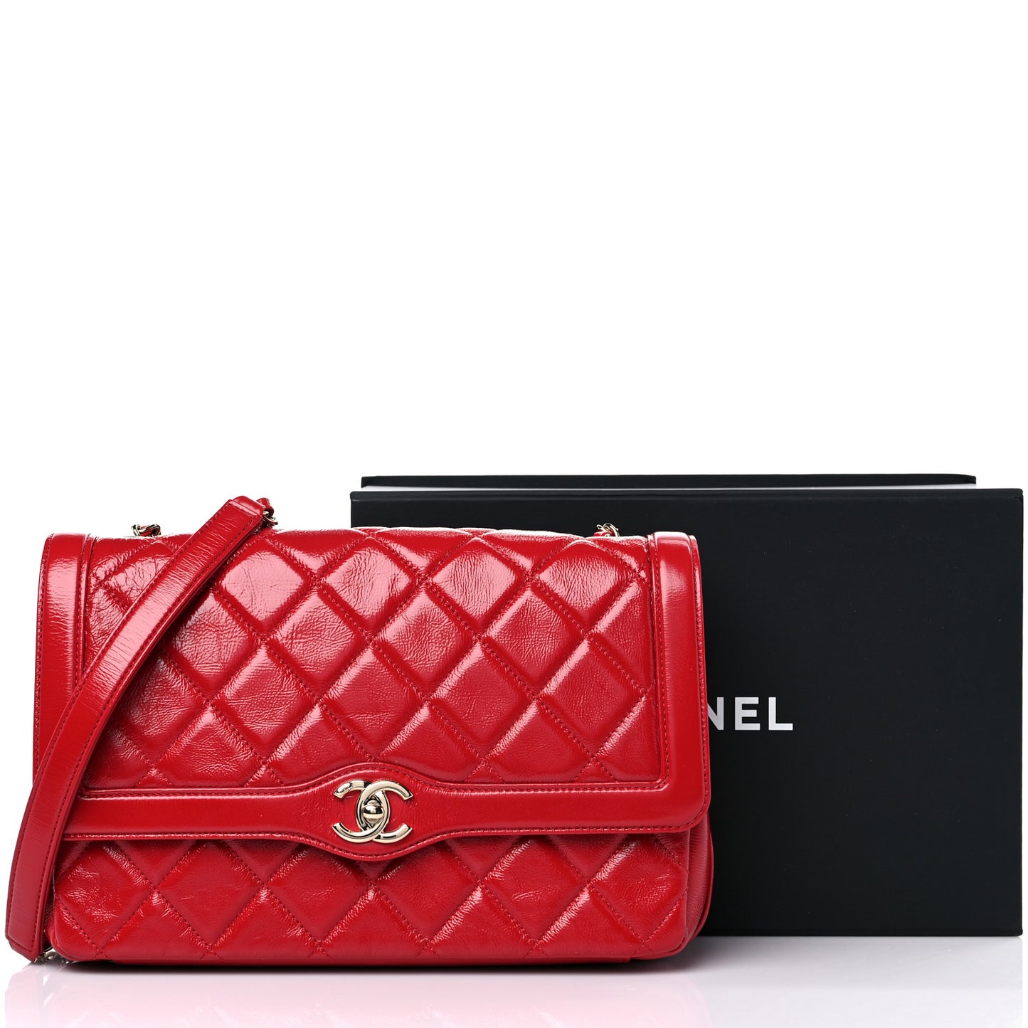 Shiny Aged Calfskin Quilted Hold The Line Flap Red