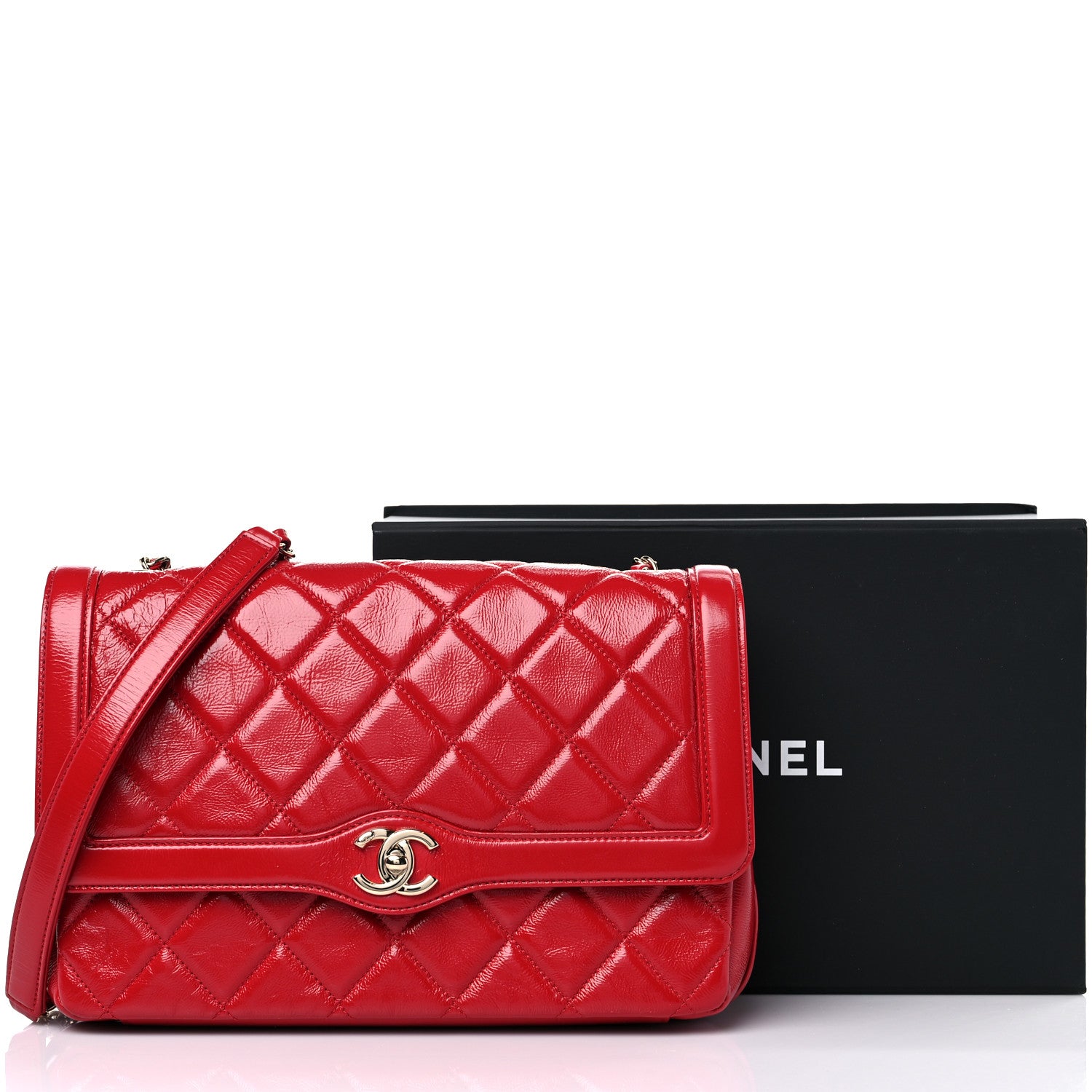 Chanel Shiny Aged Calfskin Quilted Hold The Line Flap Red 10 of 10