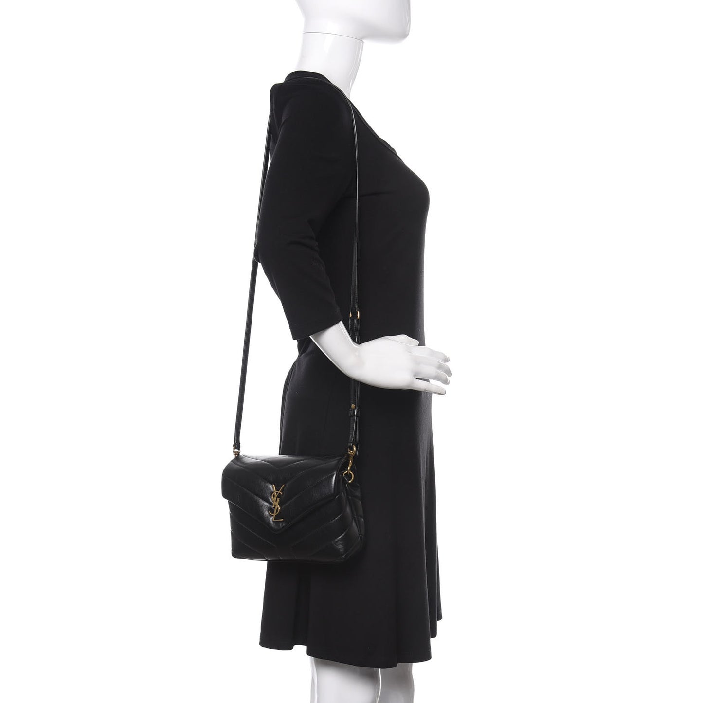 Calfskin Y Quilted Monogram Toy Loulou Crossbody Bag Black