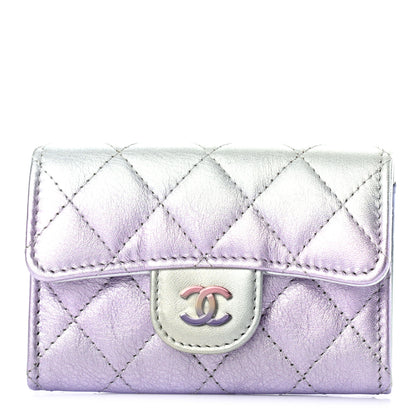 Chanel Gradient Metallic Calfskin Quilted Flap Card Holder Wallet Silver Blue Yellow Purple 1 of 8
