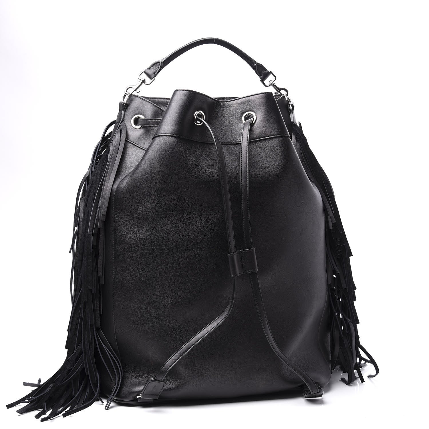 Saint Laurent Calfskin Fringe Bucket Bag Black 3 of 14