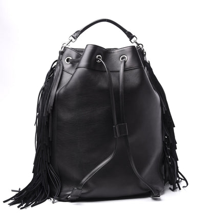 Saint Laurent Calfskin Fringe Bucket Bag Black 3 of 14