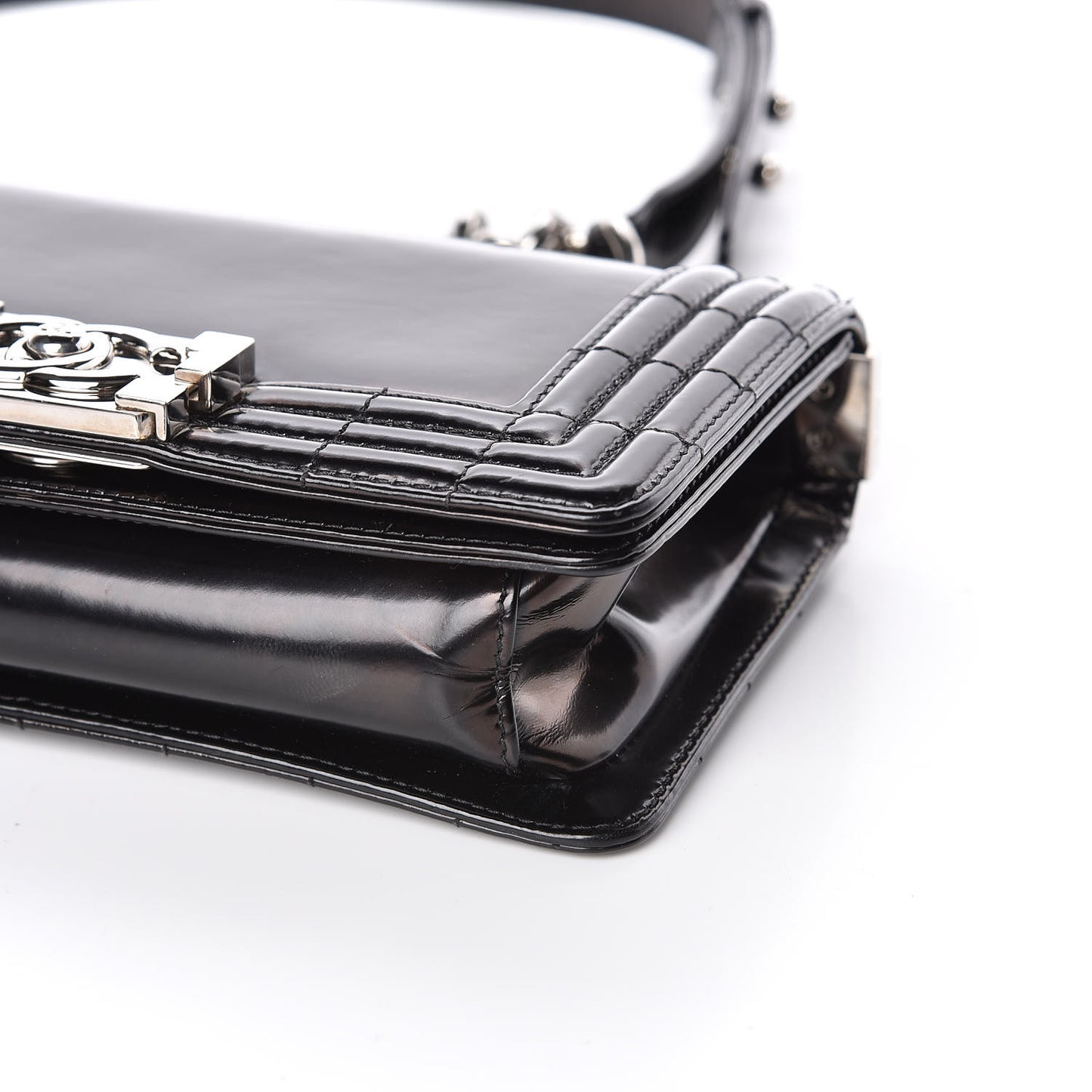 Glazed Calfskin Small Boy Flap Black