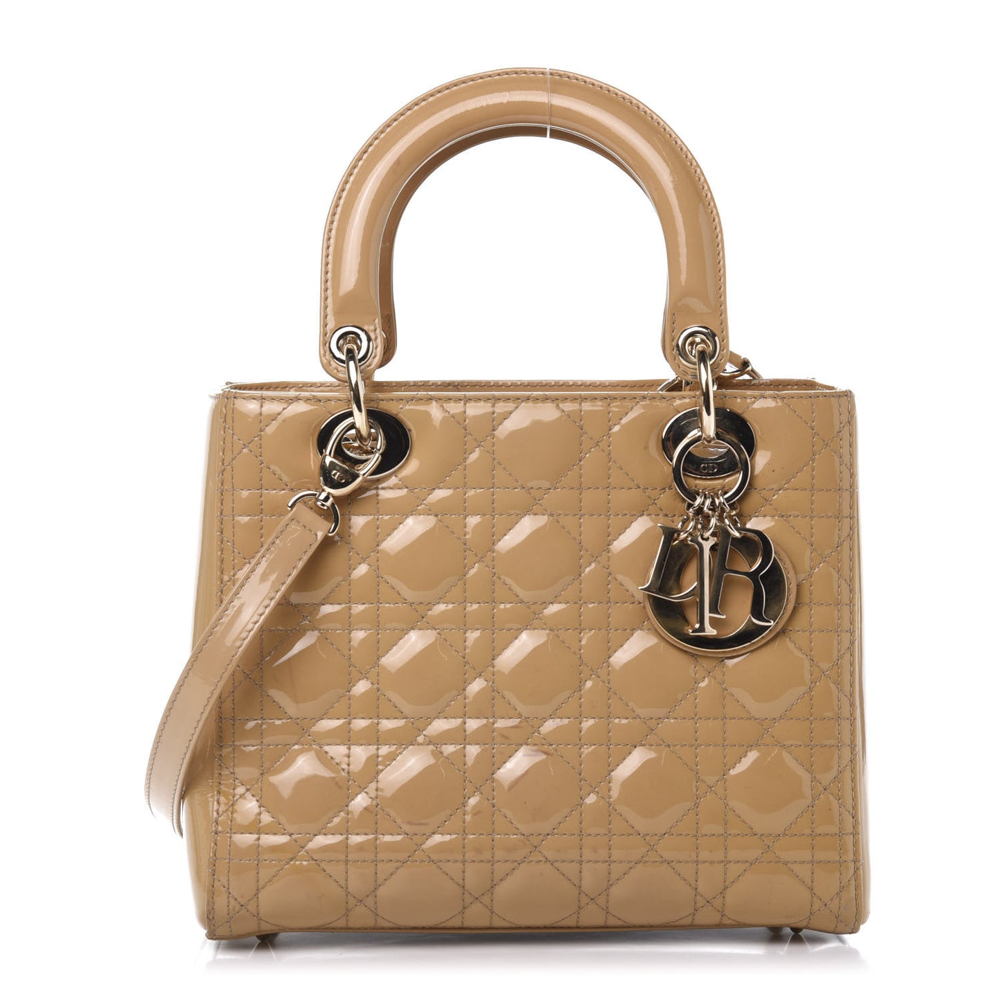 Patent Cannage Medium Lady Dior Beige