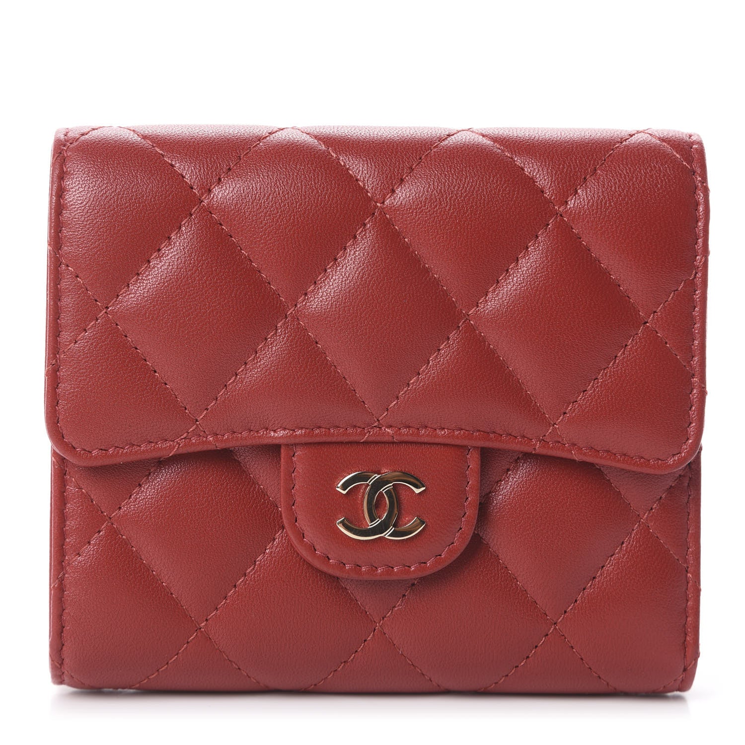 Chanel Lambskin Quilted Small Compact Wallet Red 1 of 7