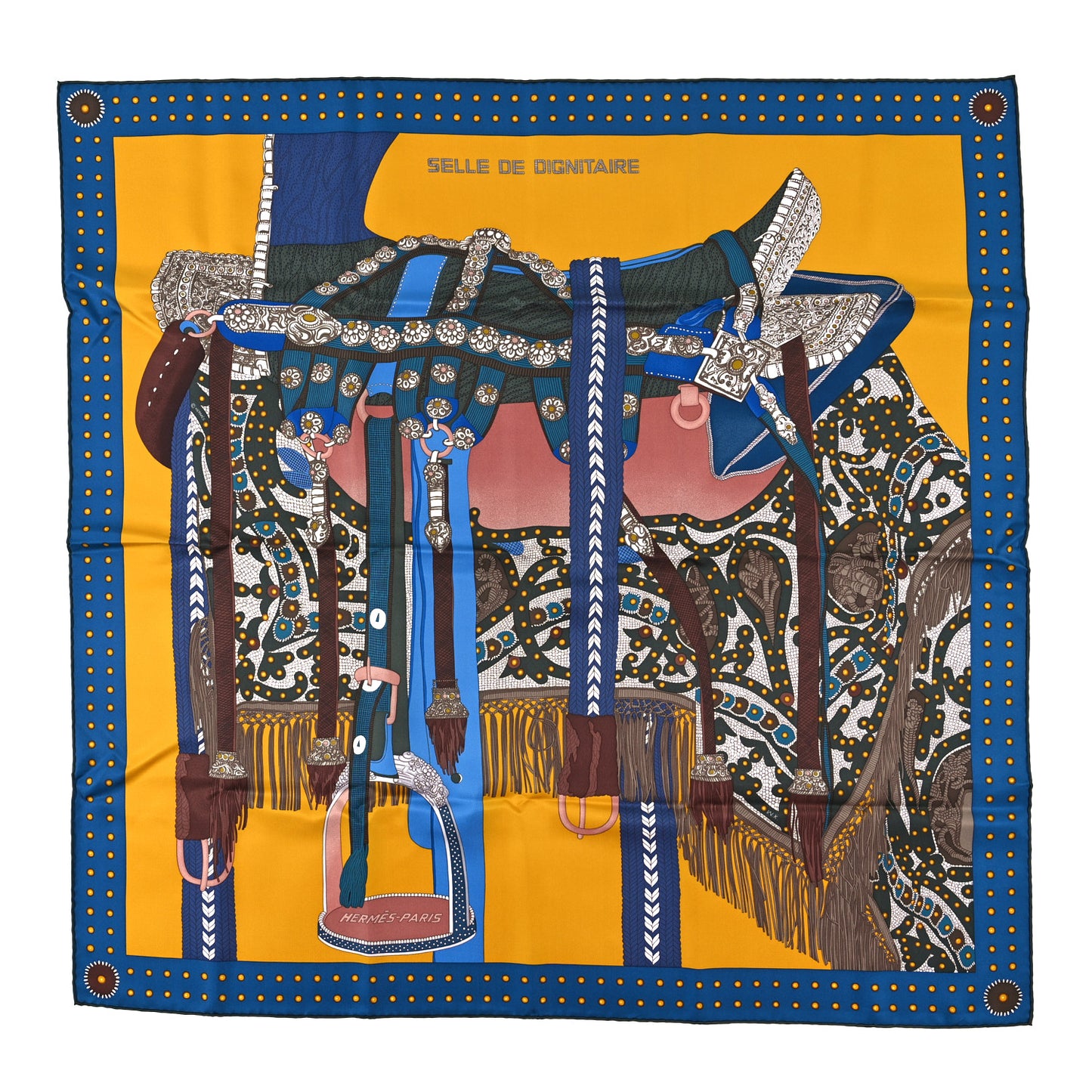 Silk Selle De Dignitaire Scarf 90 Jaune Vif Marine