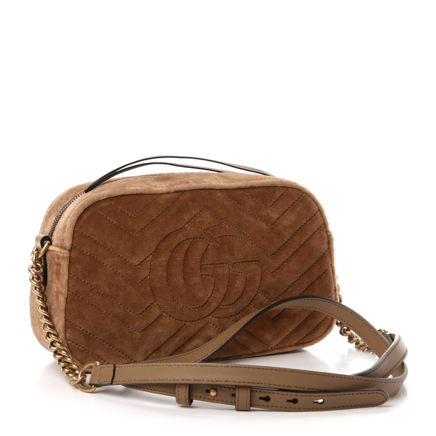 Velvet Matelasse Small GG Marmont Chain Shoulder Bag Taupe