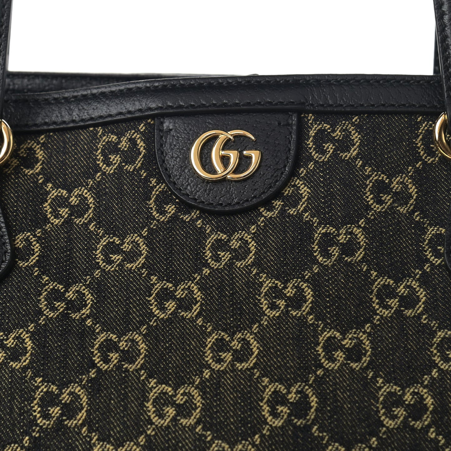 Jacquard Black Denim GG Monogram Medium Ophidia Shopping Tote Black Ivory