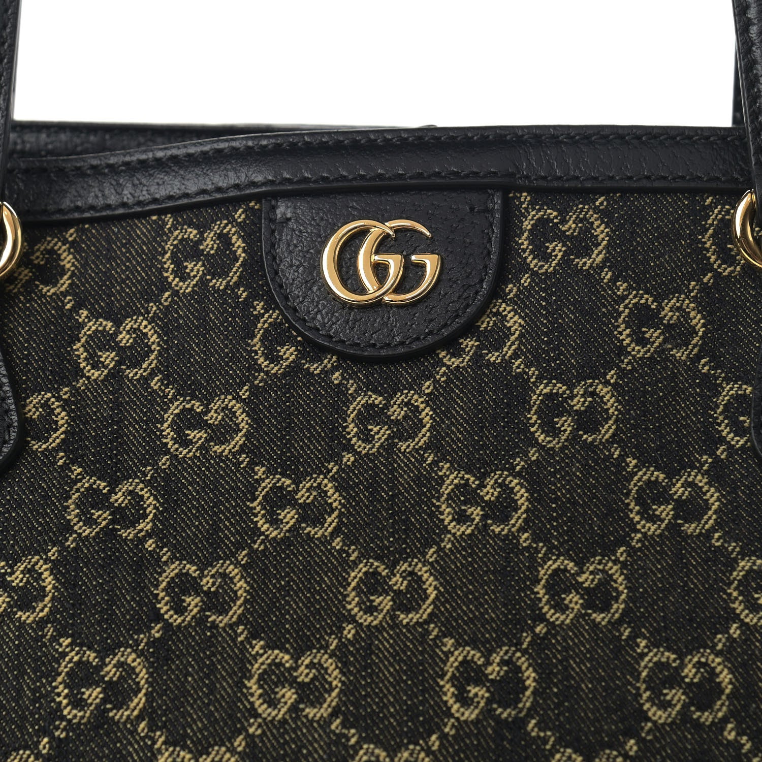 Gucci Jacquard Black Denim GG Monogram Medium Ophidia Shopping Tote Black Ivory 8 of 10