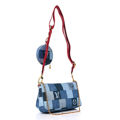 Louis Vuitton Denim Damier Monogram Patchwork Multi Pochette Accessories Blue Rouge 3 of 10