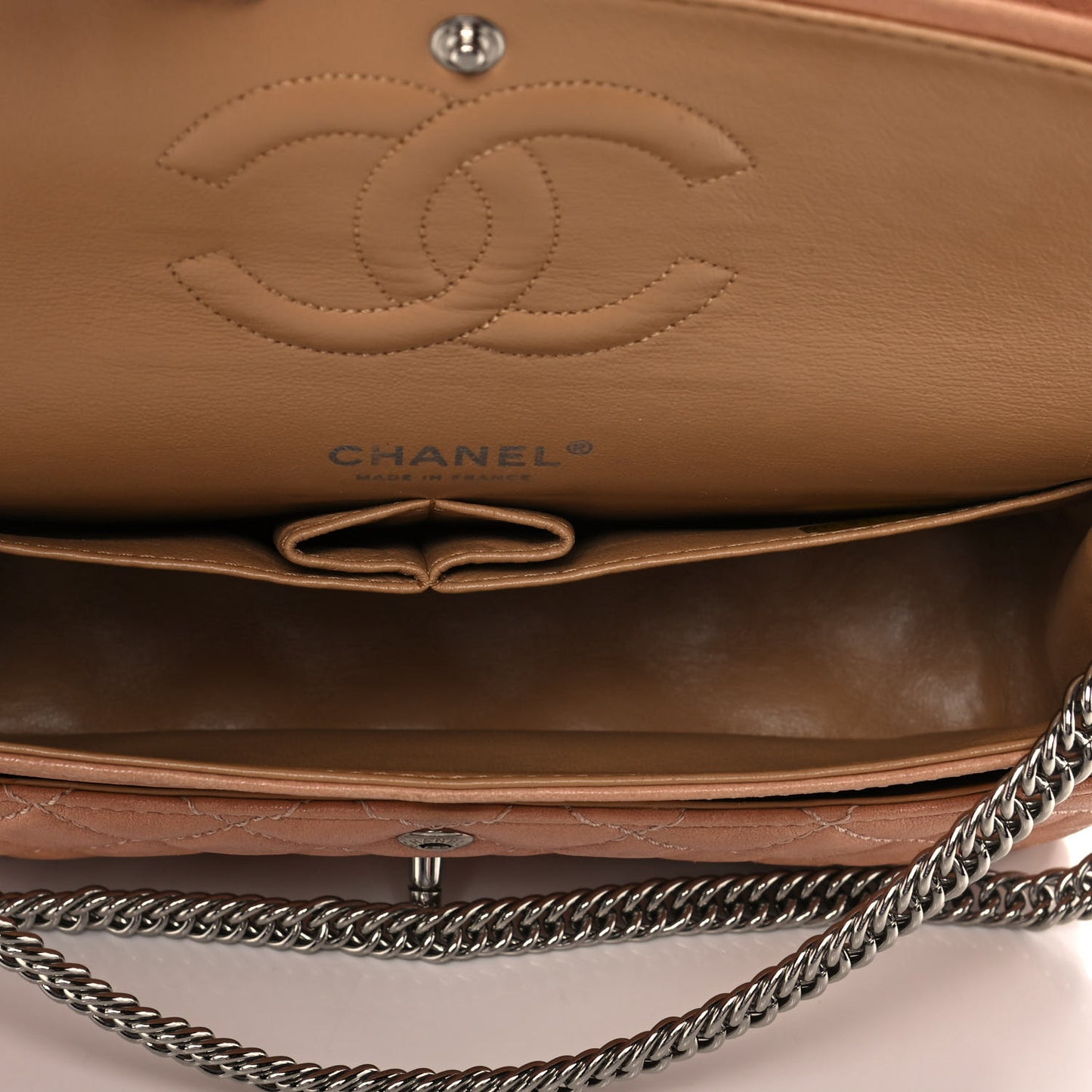 Lambskin Quilted Medium Bijoux Chain Double Flap Beige