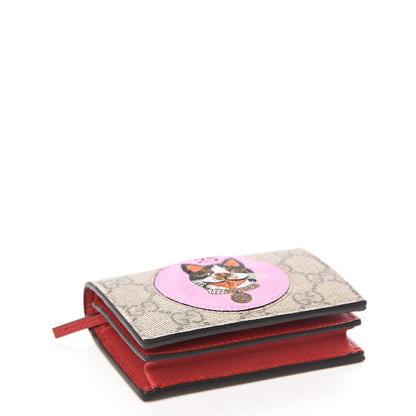 Gucci GG Supreme Monogram Bosco Patch Card Case Wallet Beige Malva Hibiscus Red 3 of 7