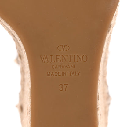 Valentino Garavani Grained Calfskin Rockstud Ankle Strap Espadrille 15/105mm Wedge Sandals 37 Pastel Grey Natural 6 of 15