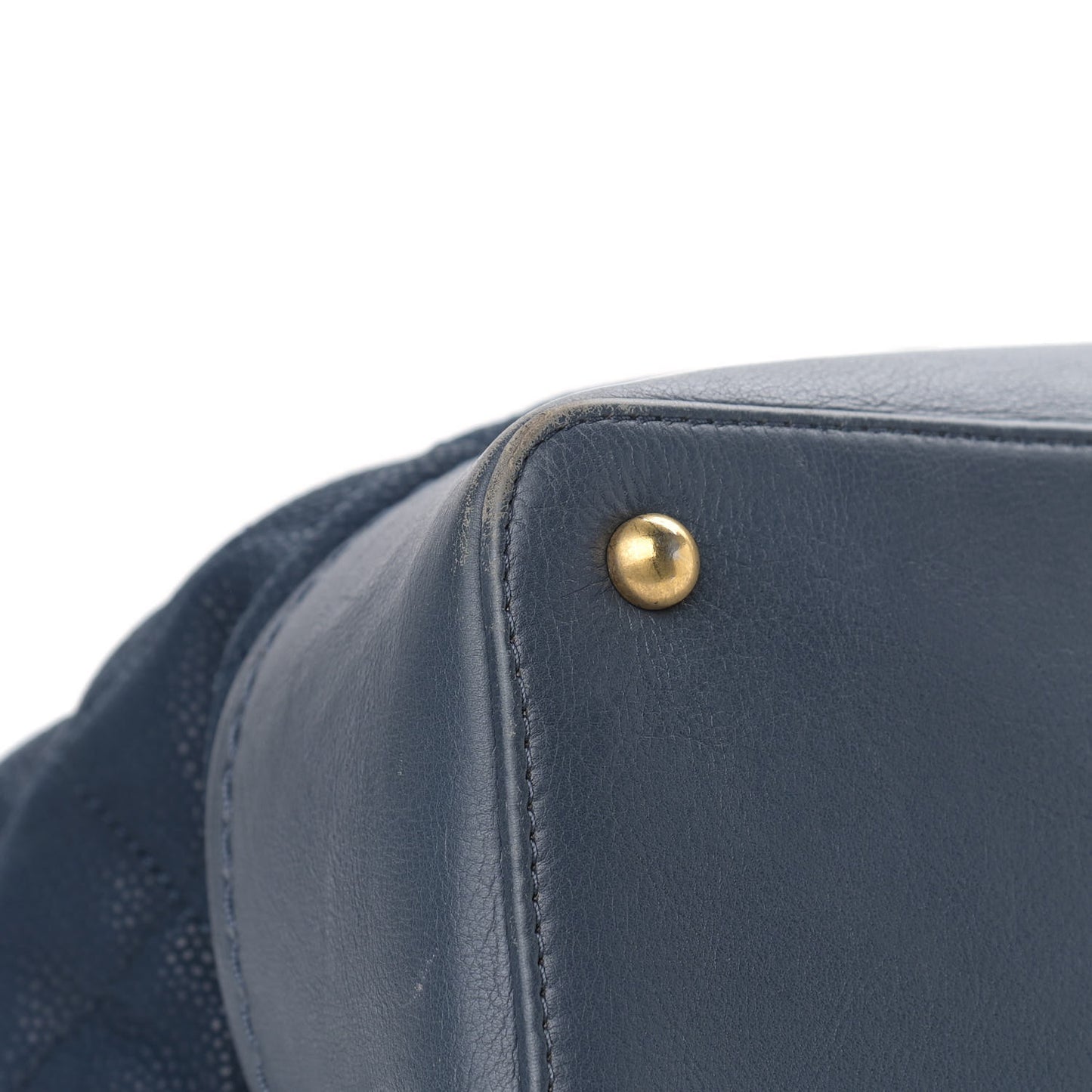 Iridescent Caviar Quilted Globe Trotter Shopping Tote Navy Blue