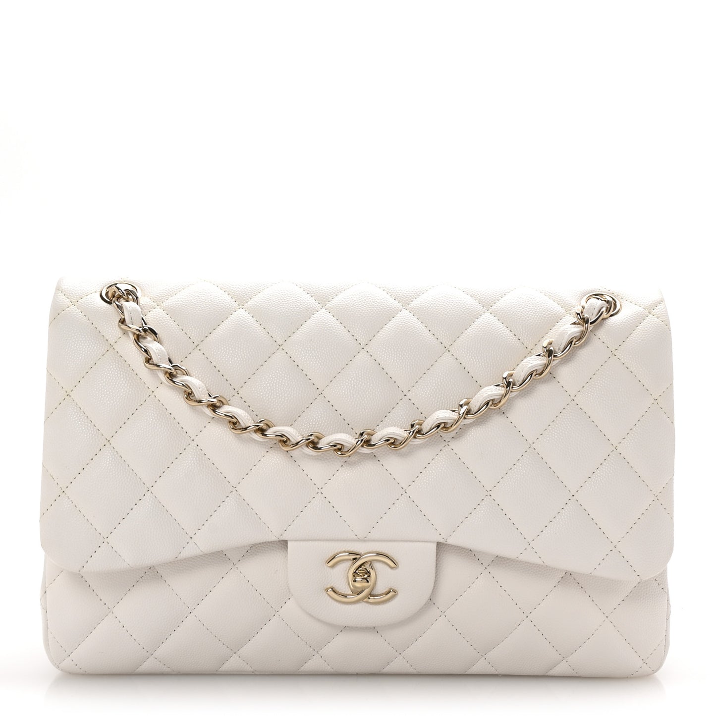 Caviar Quilted Jumbo Double Flap White