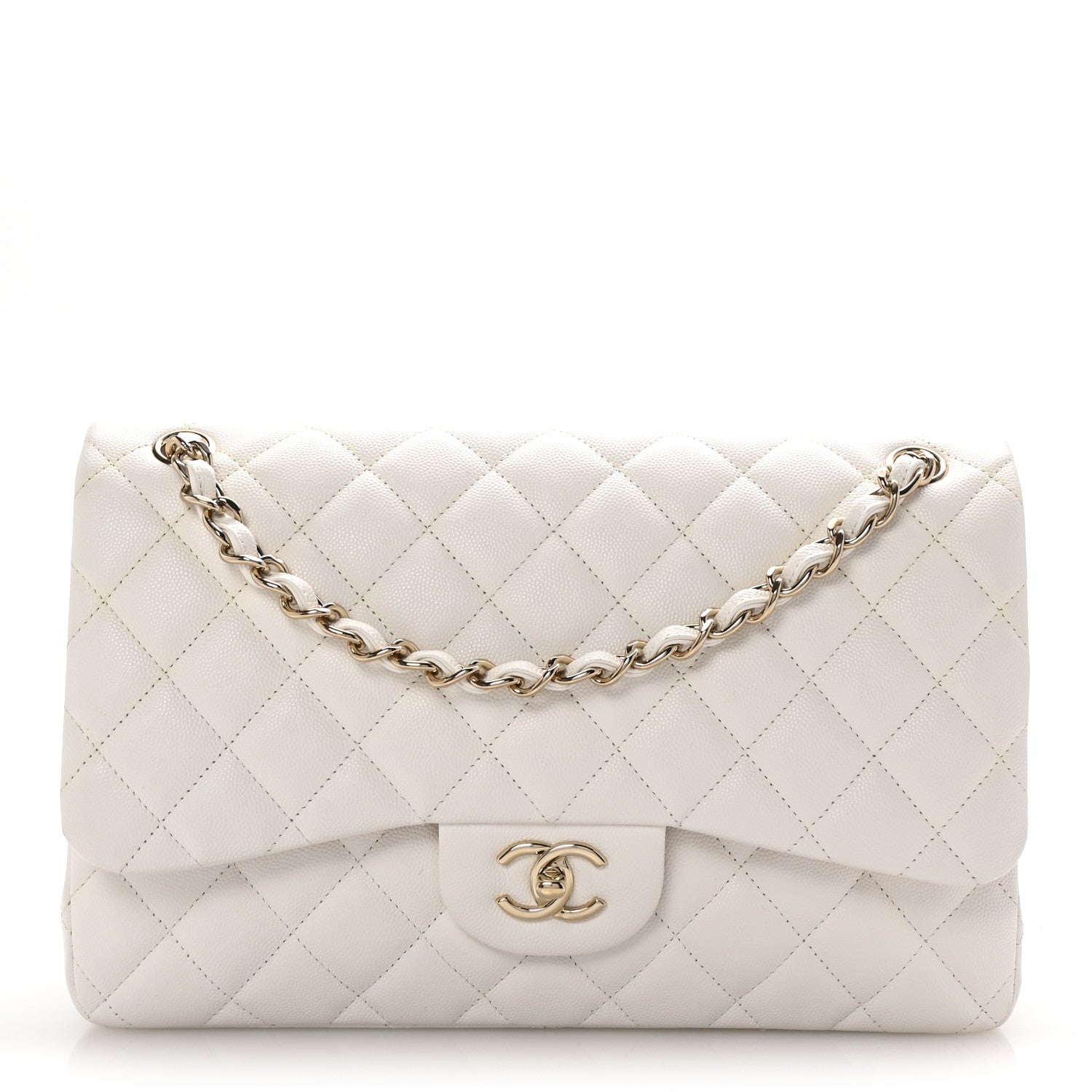 Chanel Caviar Quilted Jumbo Double Flap White 1 of 10