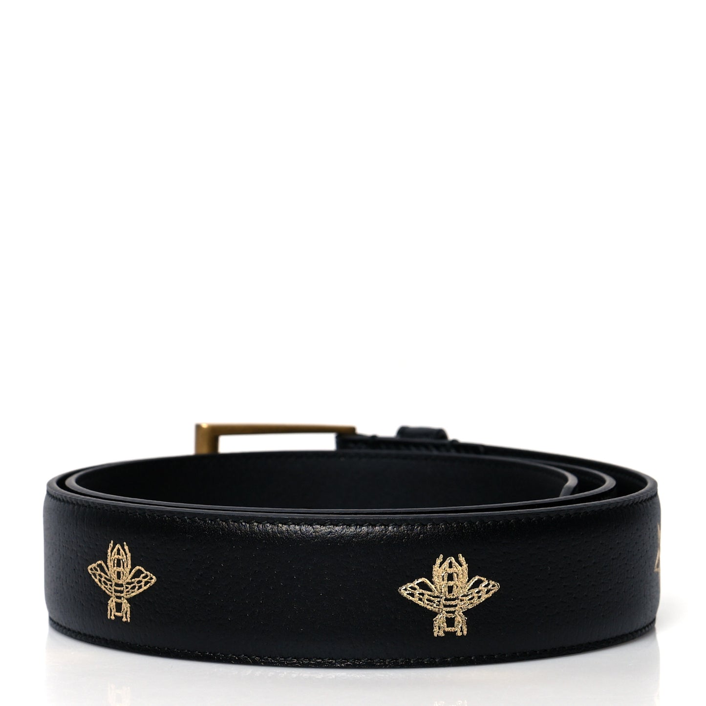 Textured Dollar Calfskin Bees And Stars Print Mens 35mm Belt 90 36 Black Gold