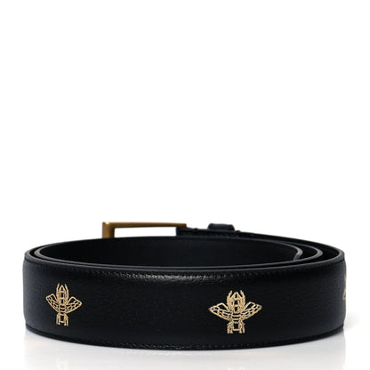 Gucci Textured Dollar Calfskin Bees And Stars Print Mens 35mm Belt 90 36 Black Gold 2 of 5