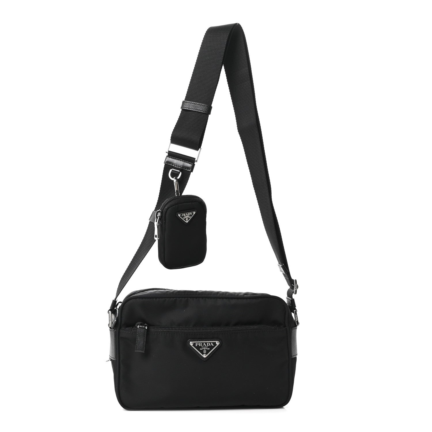 Prada Re-Nylon Vela Saffiano Pocket Double Zip Shoulder Bag Black Black 1 of 10