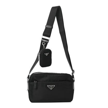 Prada Re-Nylon Vela Saffiano Pocket Double Zip Shoulder Bag Black Black 1 of 10