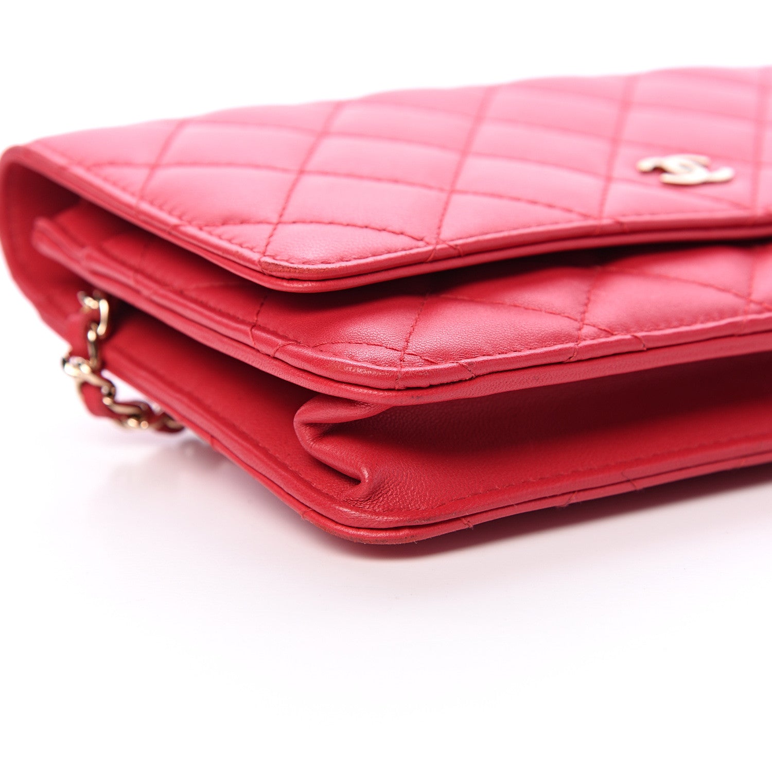 Chanel Lambskin Quilted Wallet On Chain WOC Red 10 of 15