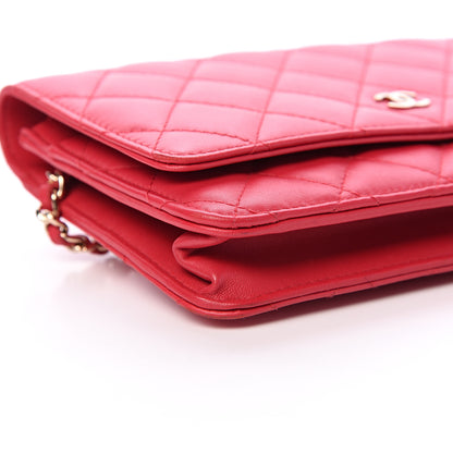 Chanel Lambskin Quilted Wallet On Chain WOC Red 10 of 15