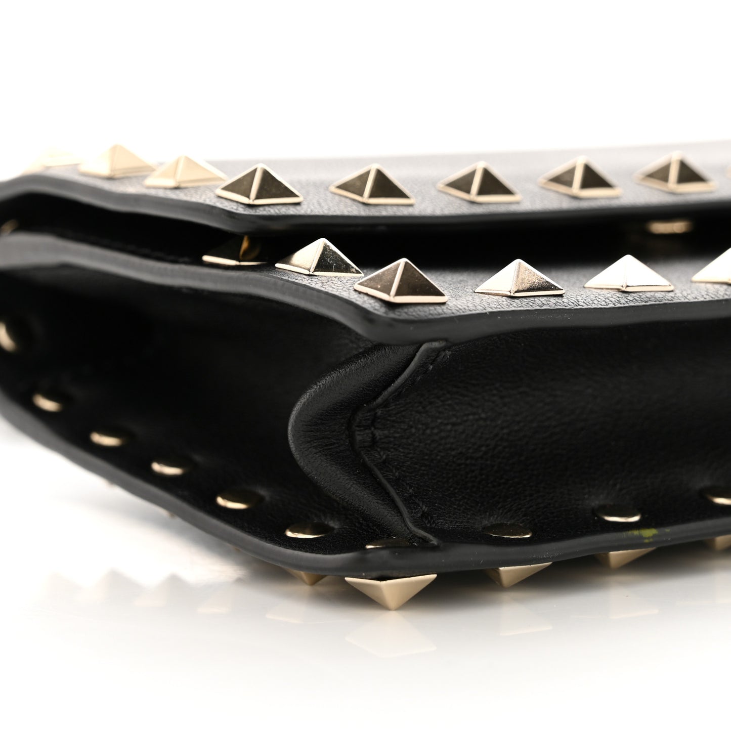 Calfskin Rockstud Flap Wallet On Strap Black