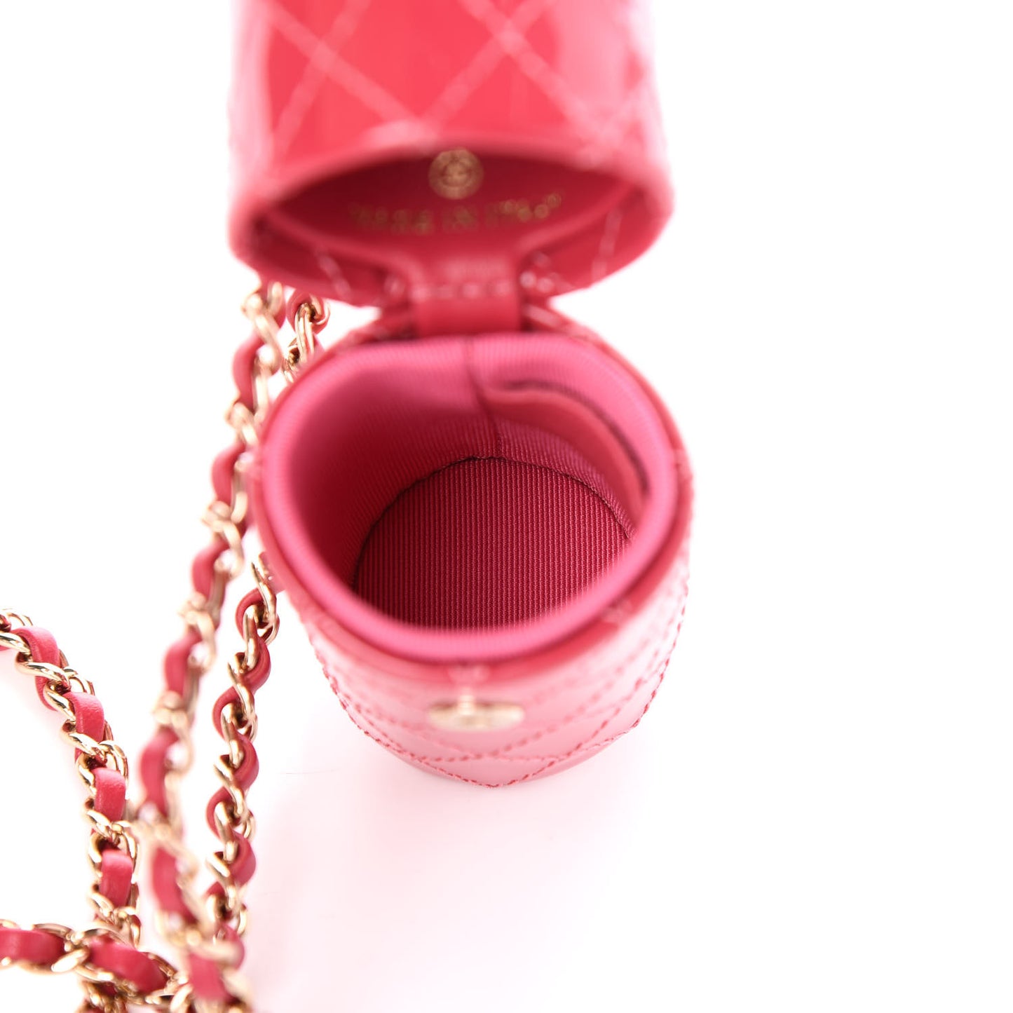 Patent Calfskin Lipstick Case On Chain Pink